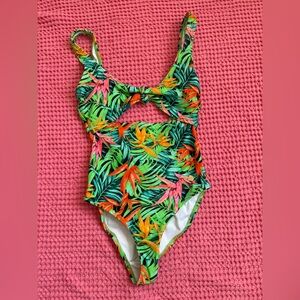 Superdry Green and Orange One Piece Swimsuit with Tropical Print